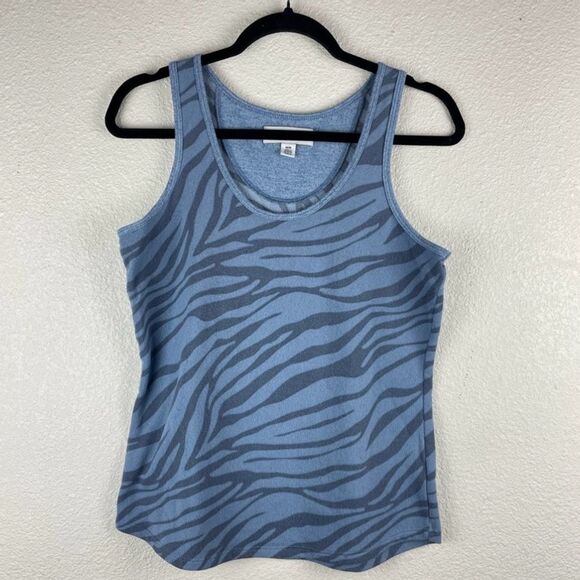 Karen Neuburger Women's M Blue Zebra Print Sleeveless Tank Top - Picture 1 of 5